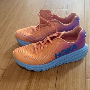 HOKA Rincon Orange & Pink Running Shoes with Blue Logo